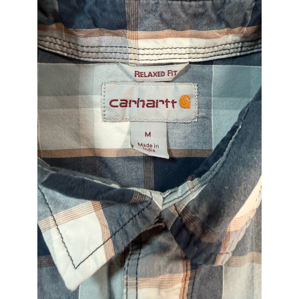 Carhartt Mens Relaxed Fit Short Sleeve Plaid Button Down Shirt Blue White M - Picture 3 of 7